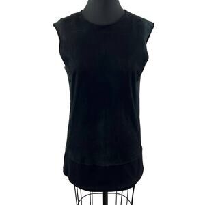 Costume National Black Mixed Media 44 Panel Top Suede/ Crew Neck Sleeveless